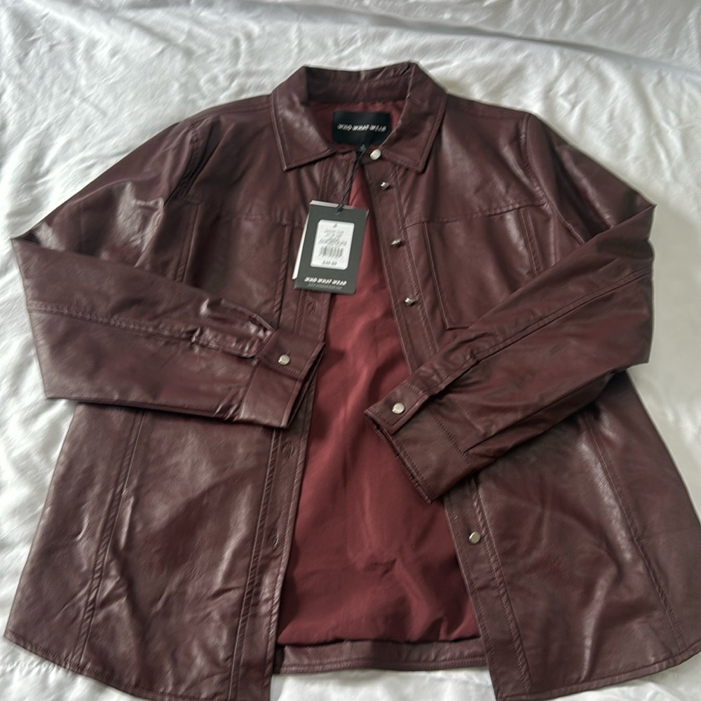 Who What Wear brand new with tags, burgundy, PU leather button up shirt.